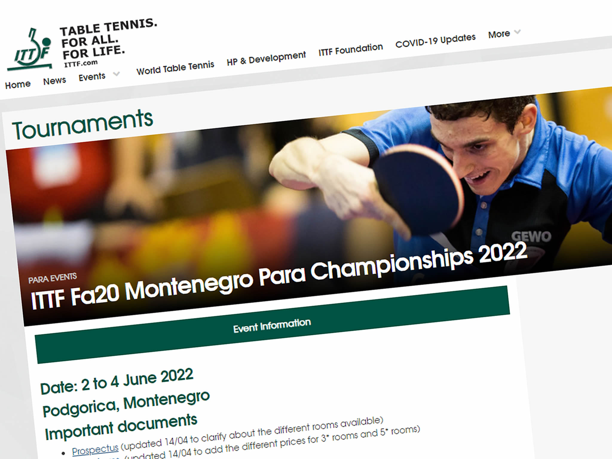 ITTF Fa20 Montenegro Para Championships 2022